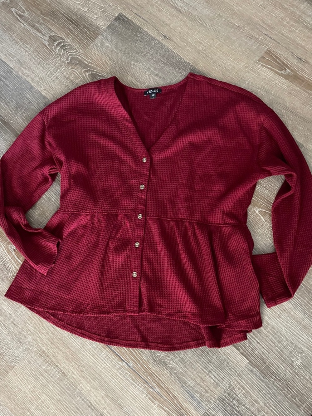 Flowy Thermal Blouse, Size L, Burgundy, by VENUS